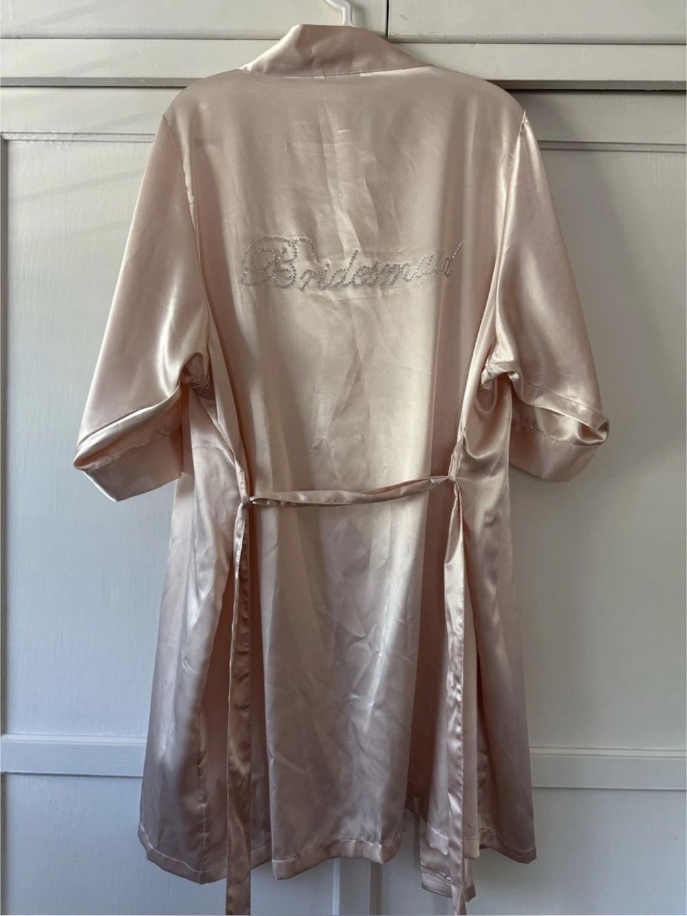 David’s Bridal Embroidered 'Bridesmaid' Satin Robe - Rose Gold Sz S/M